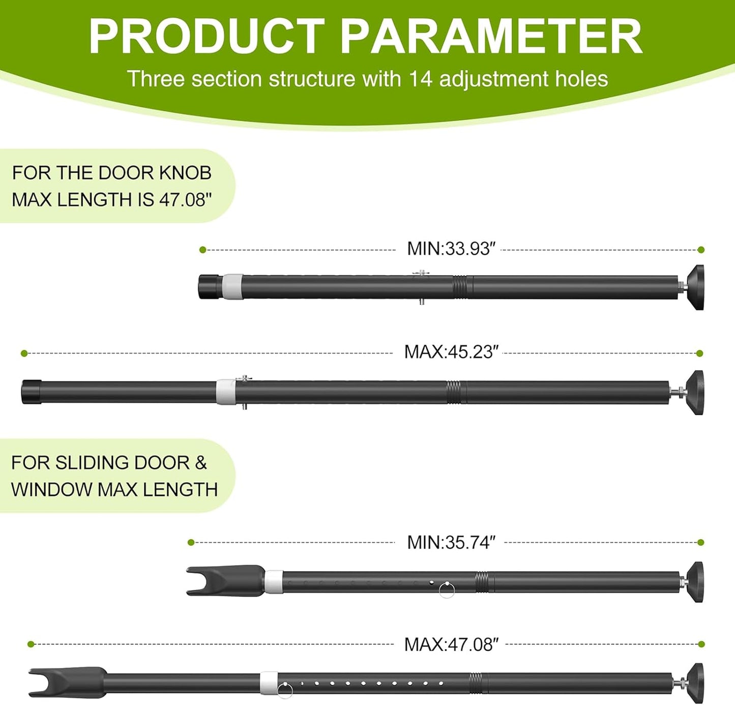 Barra seguridad puerta corrediza de vidrio negro 1 pack