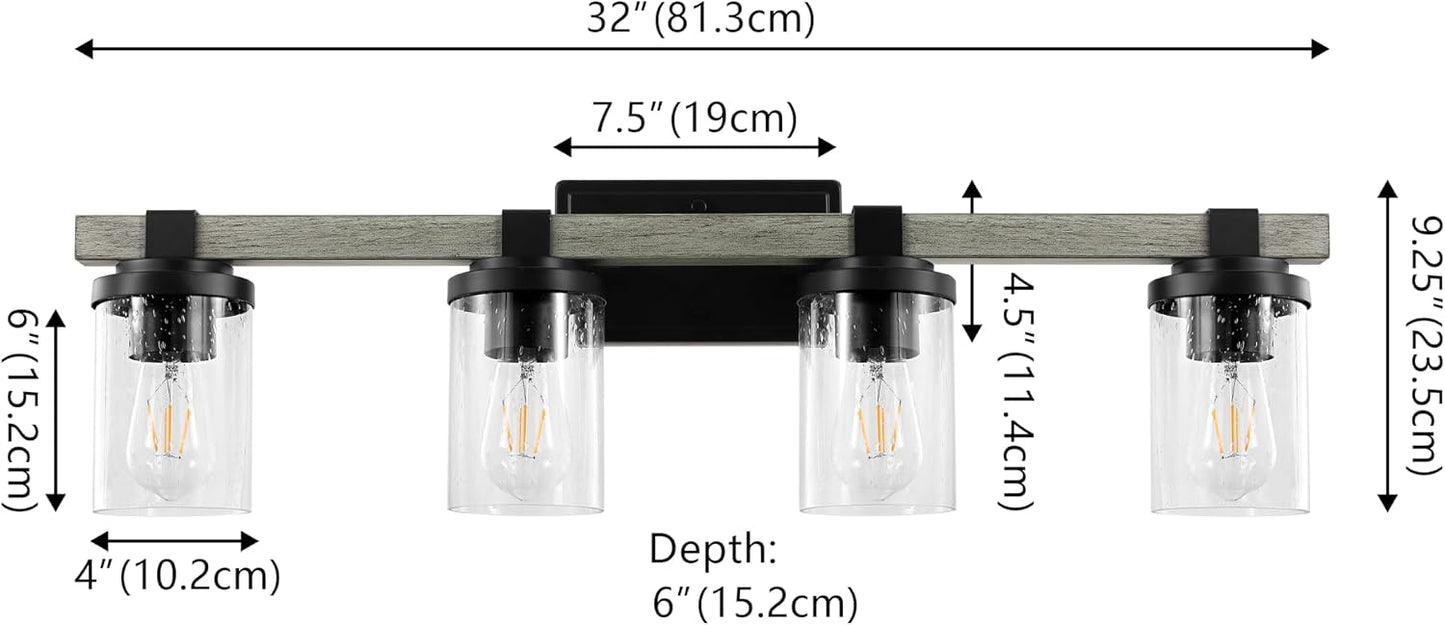 Lámpara industrial de baño 32pulg 4 luces negro madera