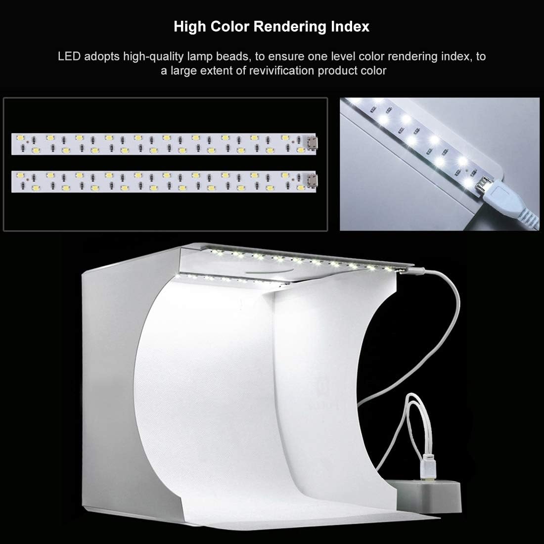Caja luz estudio mini plegable con 2 paneles LED y 6 fondos
