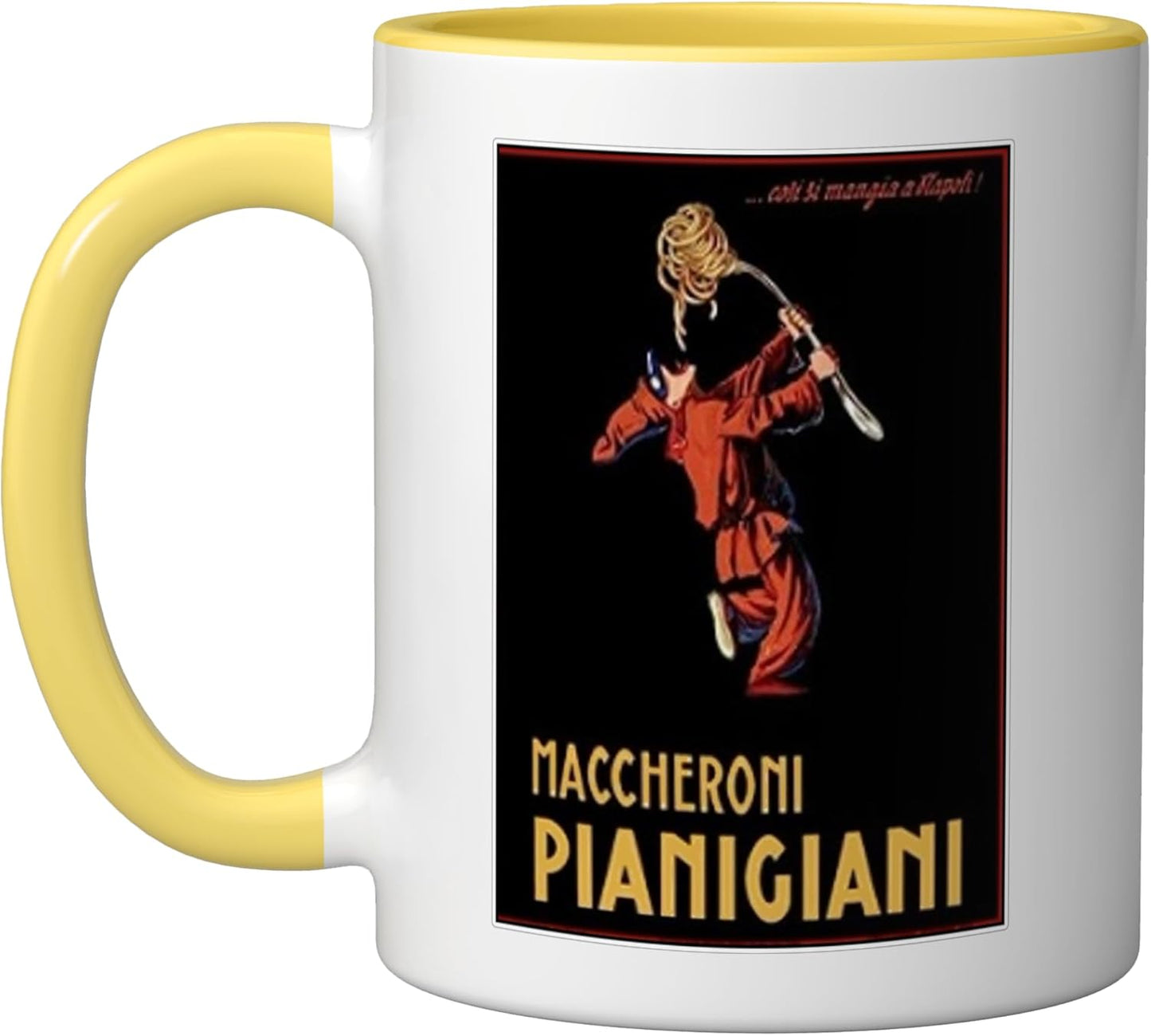 Taza de cerámica con horquilla grande diseño payaso color amarillo y blanco