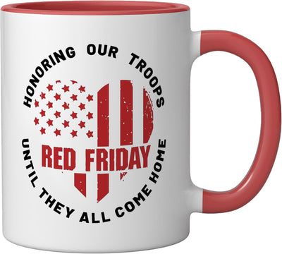 Taza cerámica para apoyar al ejército con mensaje Wear Red on Friday