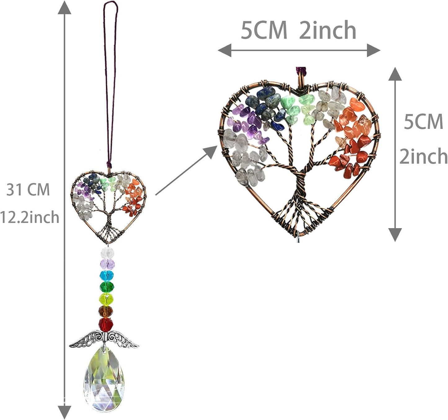Decoración cristal árbol vida chakras para auto y pared