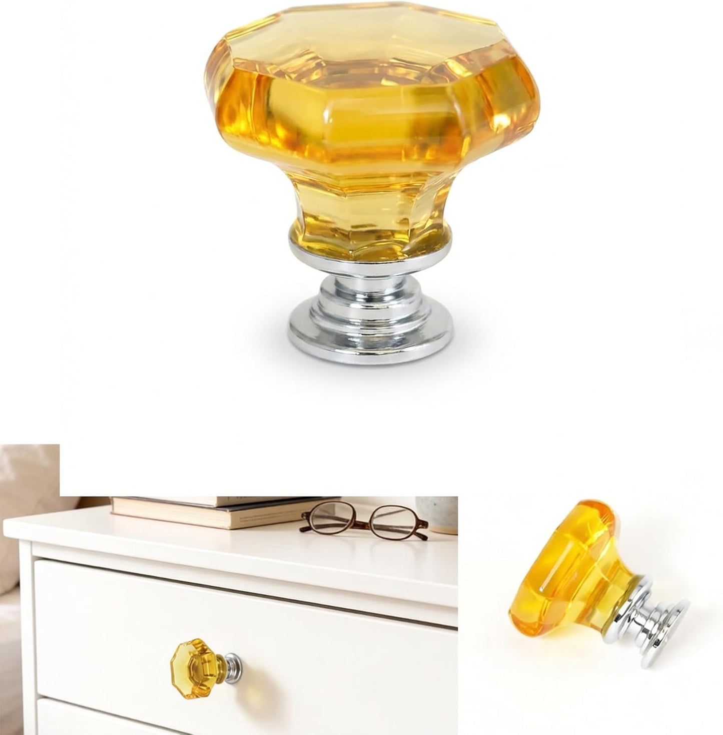 10 Pomos Cristal Amarillo para Armario y Muebles