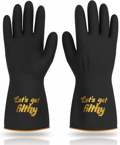 Guantes negros para lavar platos reutilizables con frases coquetas