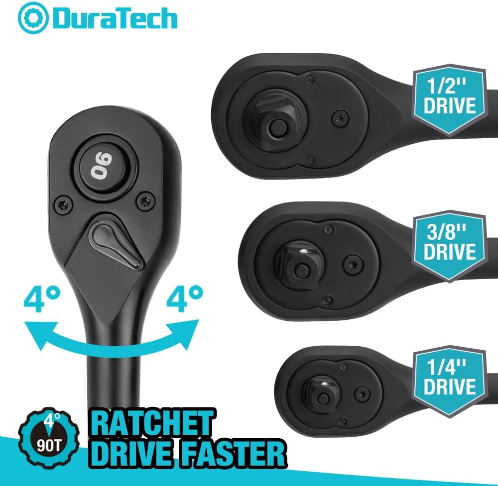 Trinquete 3 Pzas 1/4-1/2pulg 90 Dientes Negro Fosfato Regalo