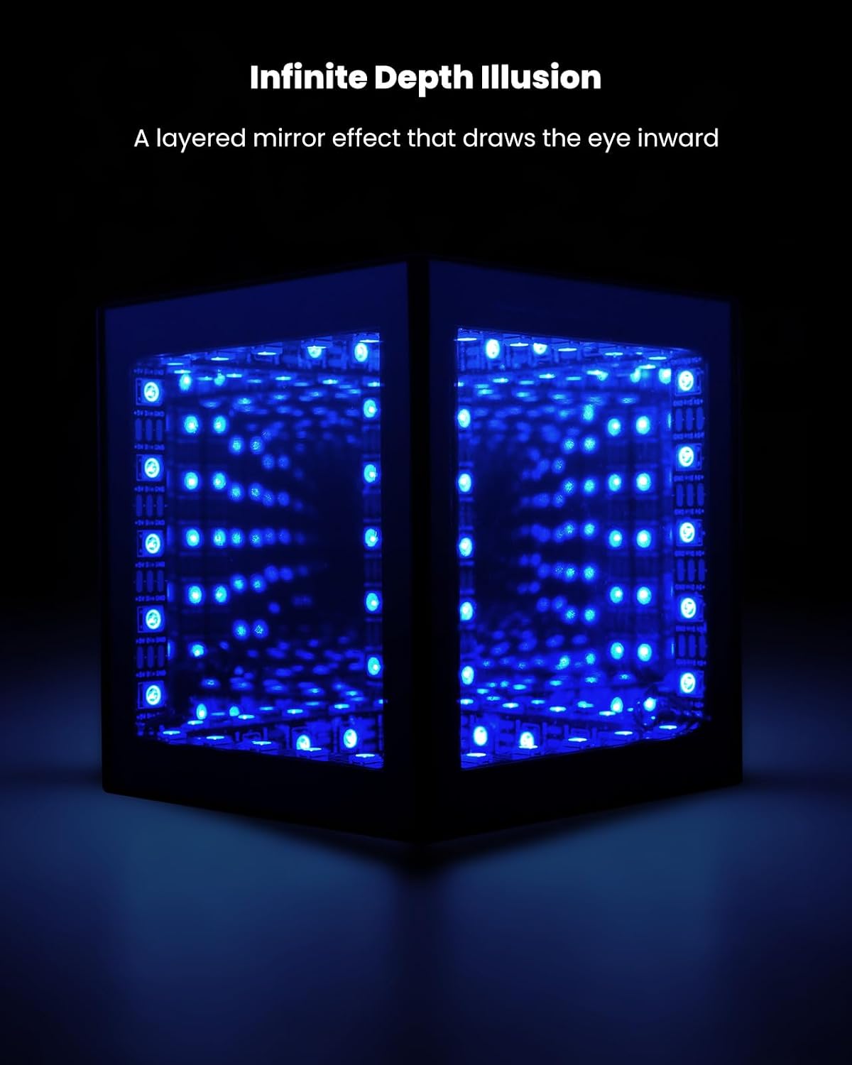 Cubo espejo infinito con luz LED RGB 3D sincronizada a música