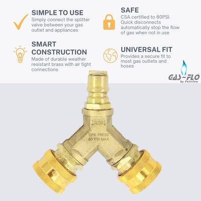 Divisor 3/8 Y gas certificado CSA propano natural