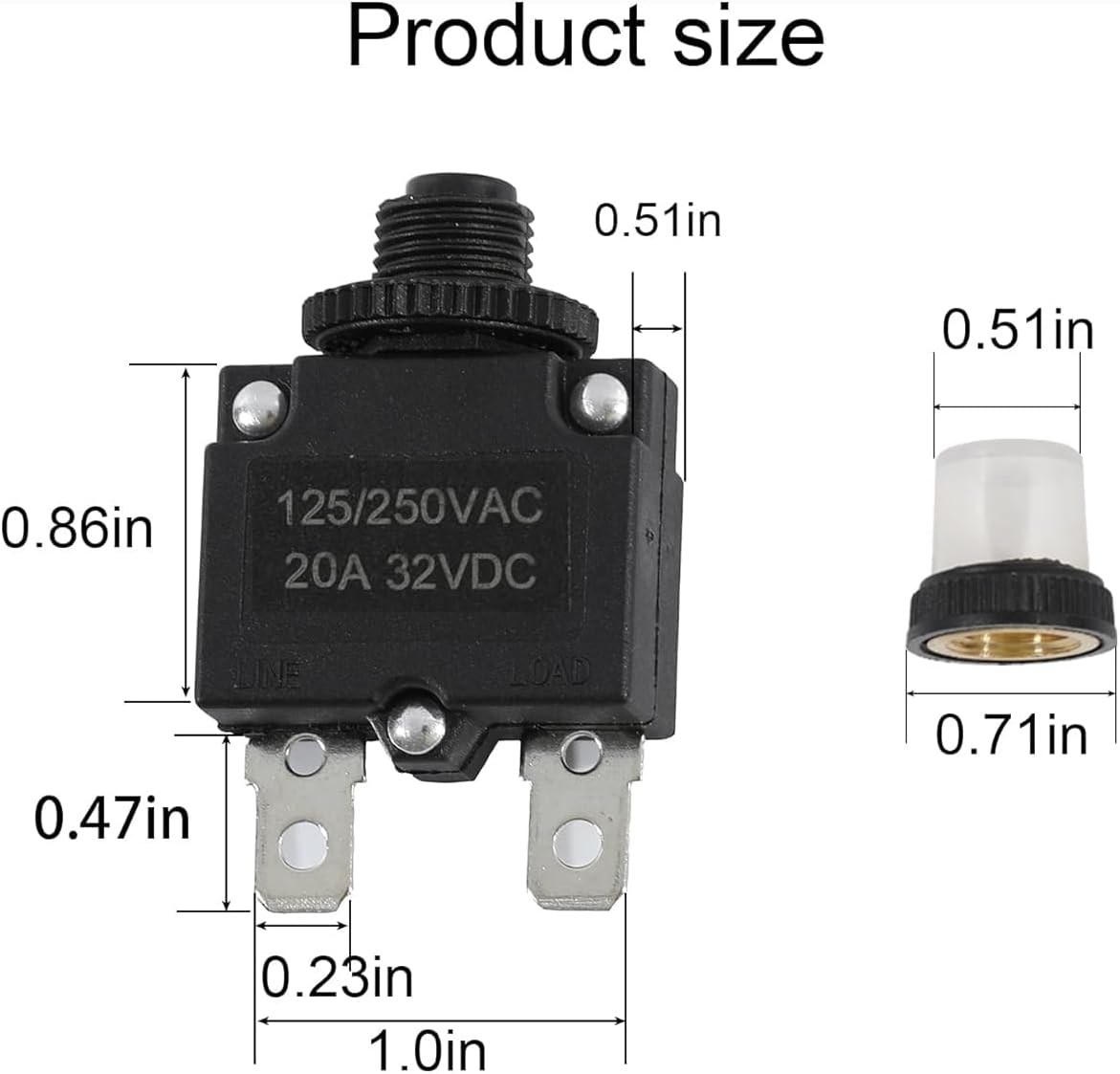 Disyuntor botón pulsador 20A 32VDC con terminales rápido