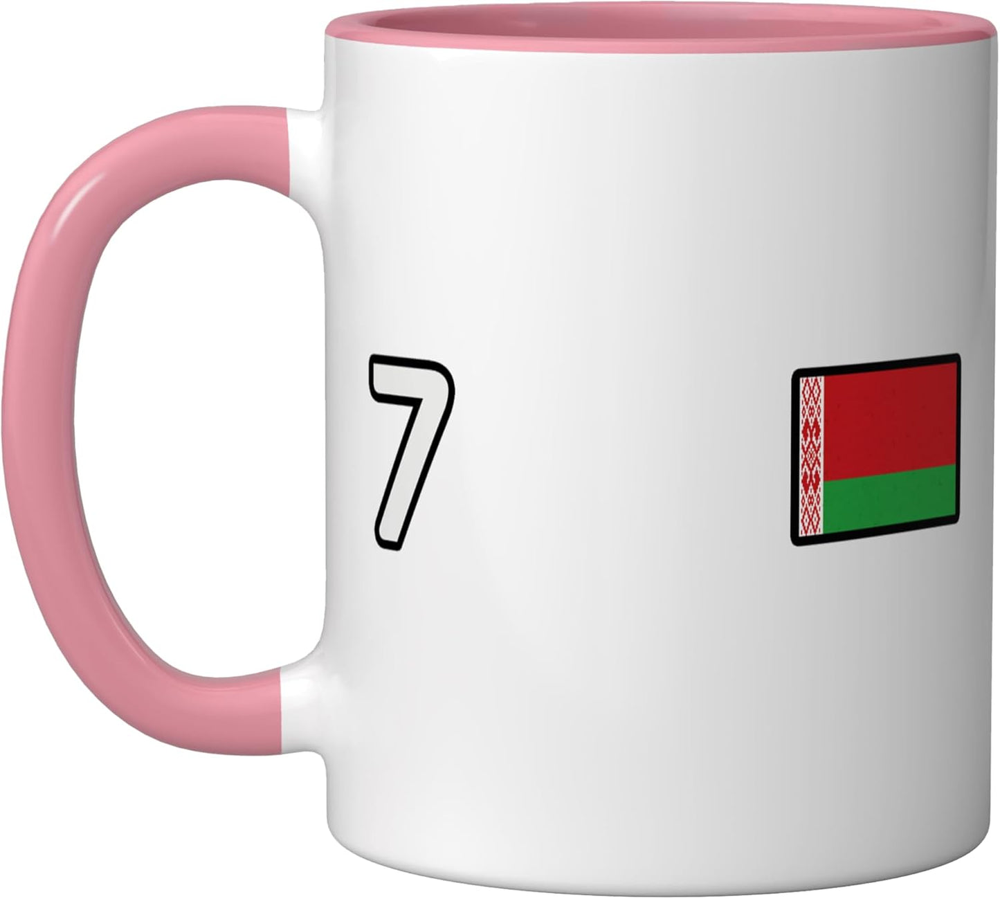 Taza Cerámica Bandera Belarus Número 7 Rosa/Blanco