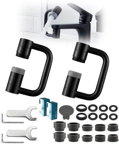 2 Extensiones Aireador Grifo Giratorio 1440° Universal Negro