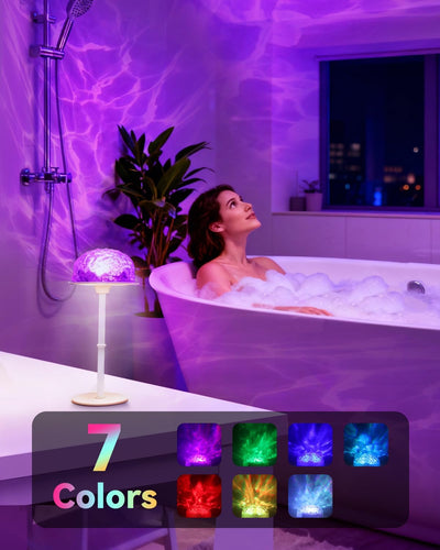 Lámpara ducha impermeable proyector ondas 7 colores recargable