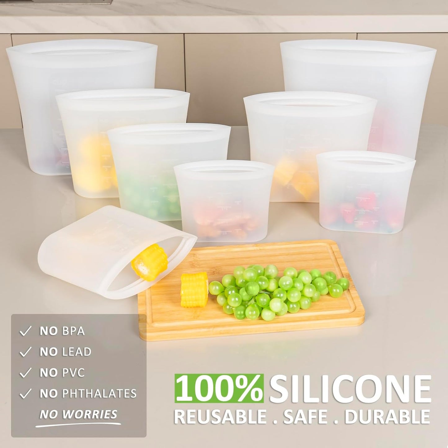 Bolsa de almacenamiento reutilizable de silicona 16 unidades