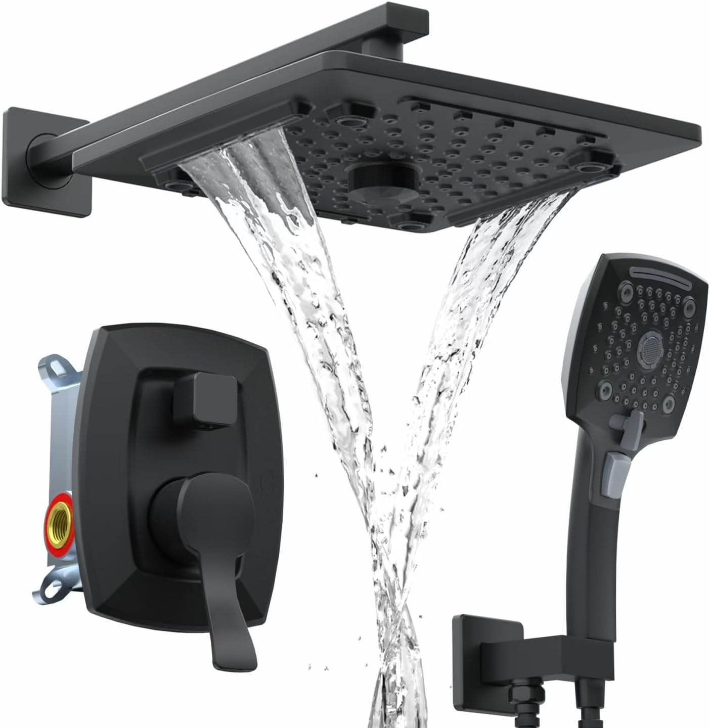 Juego grifo ducha negro mate con cabezal lluvia