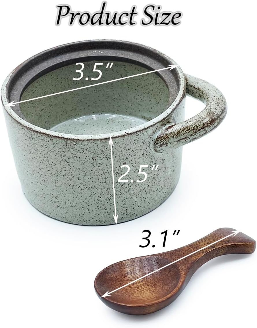 Bodega de sal de cerámica con tapa y cuchara, recipiente de 8 oz para encimera