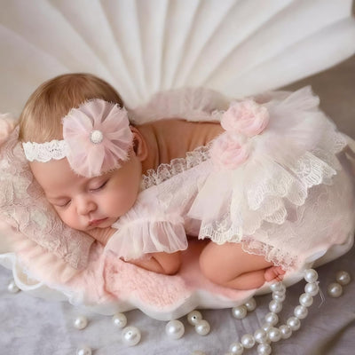 Traje princesa bebé niña encaje perla tocado sesion foto