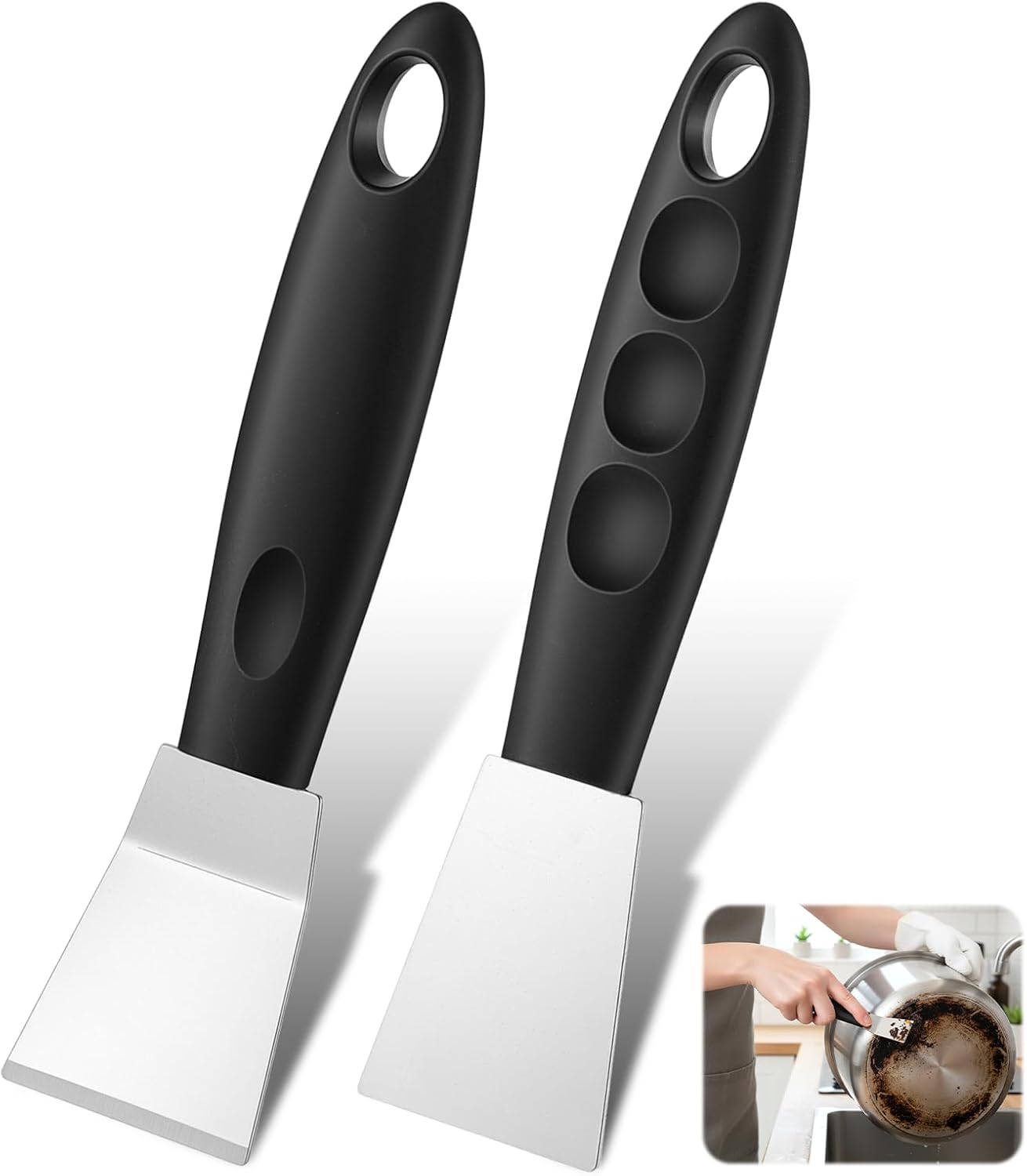 2 Raspadores Acero Inox Antiderrap Recto Doblado
