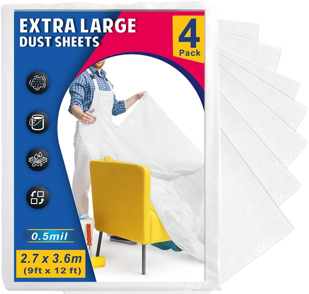 Paño plástico 12x9ft pack 4 cubierta antipolvo para pintura