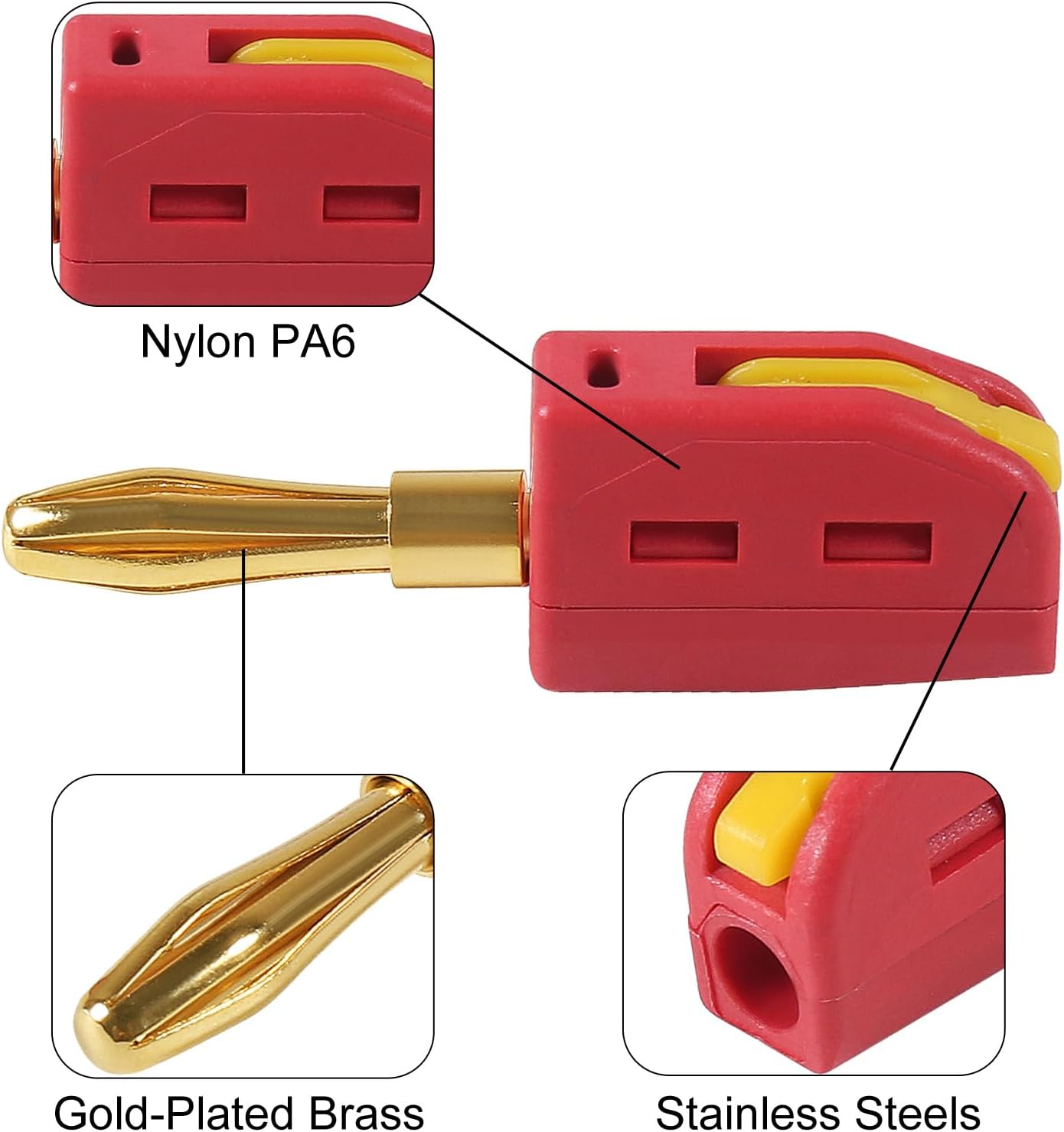 20 Conectores Banana 0.157pulg Chapado Oro 32A Audio