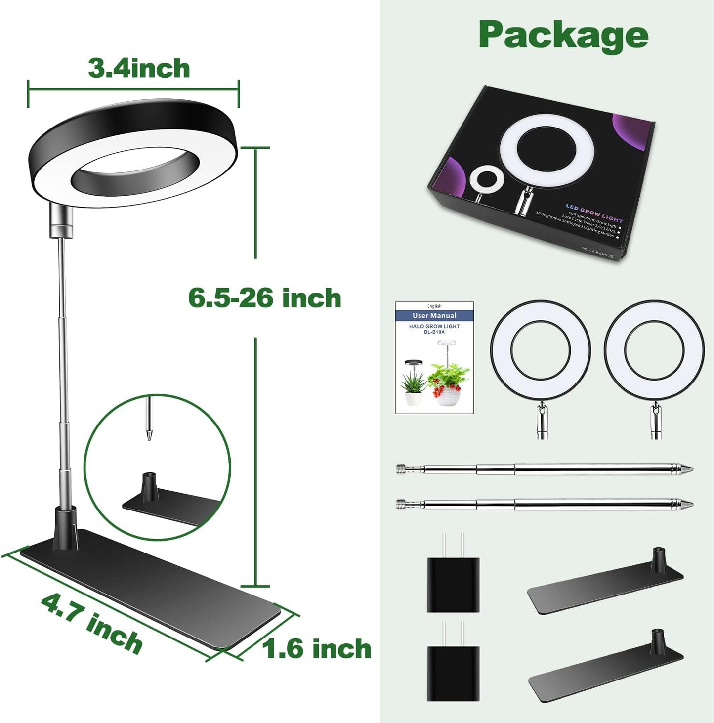 Lámpara cultivo plantas interior 48 LED espectro completo ajustable