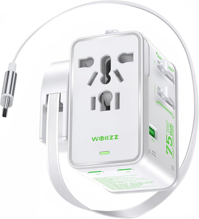 Adaptador viaje universal 75W 5 puertos con cable retráctil 27pulg