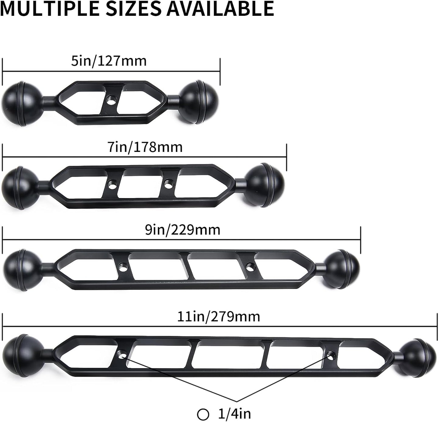 Brazo extensión aluminio 7pulg paquete 2 doble bola conector 1pulg