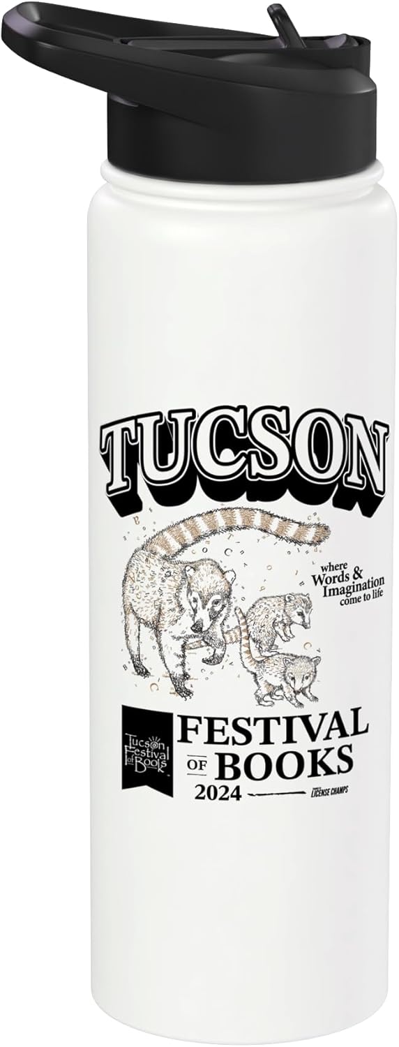 Botella de agua acero inoxidable aislada con mascota Coatimundi