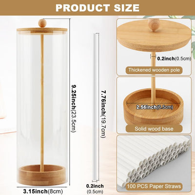 Dispensador de pajitas de acrílico con tapa de madera 100 popotes incluidos