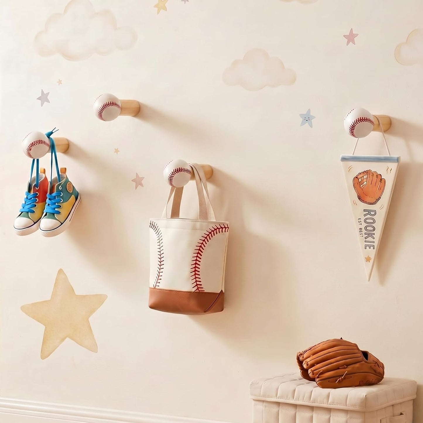4 Ganchos Madera Decoración Pared Deportiva Baño Hogar