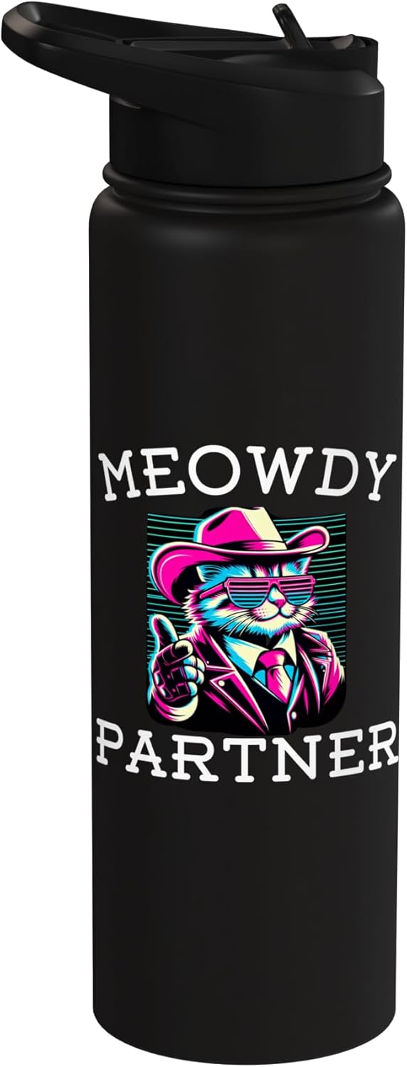 Botella agua acero inox aislada chiste gato vaquero