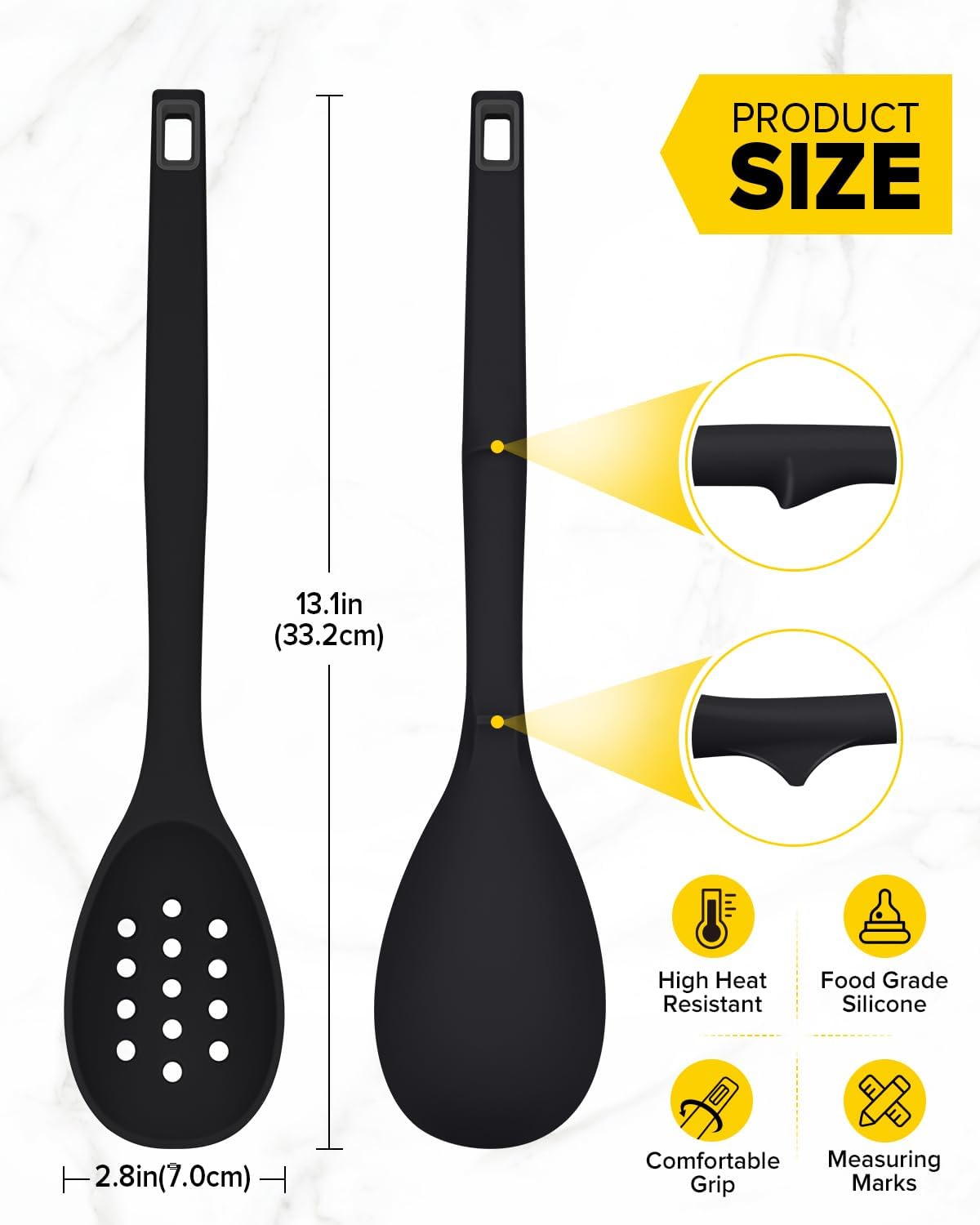 Paquete de 2 cucharas de cocina de silicona antiadherentes con marcas de medición