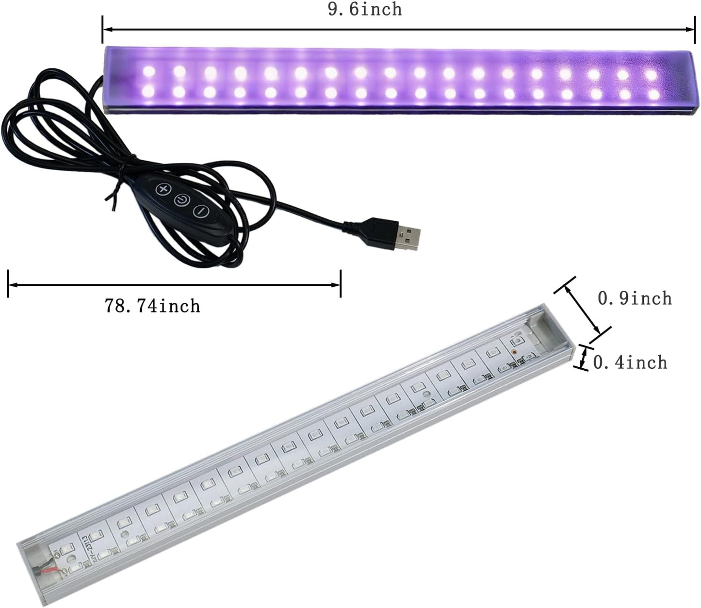 2 Pzas Luz UV Regulable 9.6pulg USB-C para Fiesta Halloween