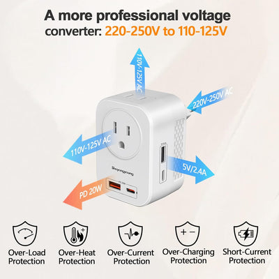 Convertidor voltaje 220V a 110V adaptador viaje PD 20W