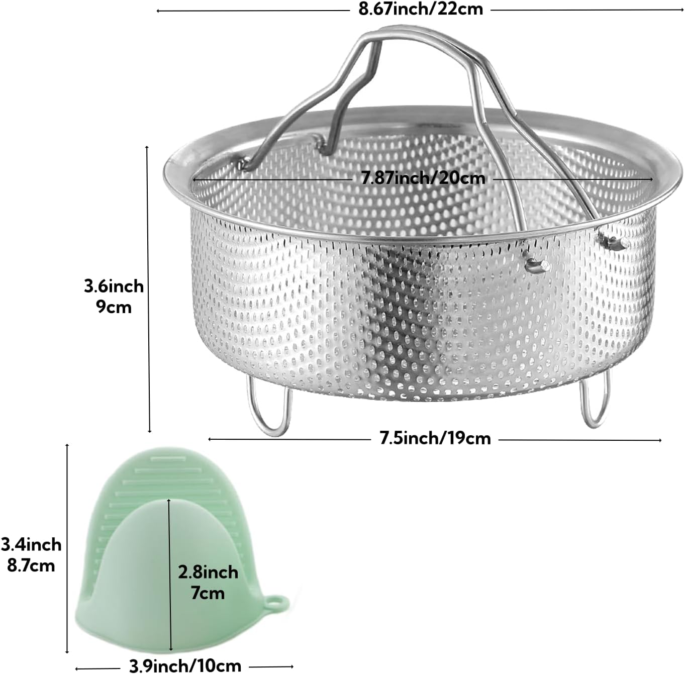 Cesta de vapor de acero inoxidable plateada para olla y soporte de huevo