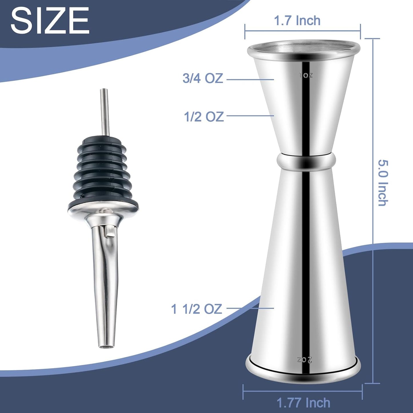 Jigger doble 2oz y 1oz acero inox 304 para cócteles
