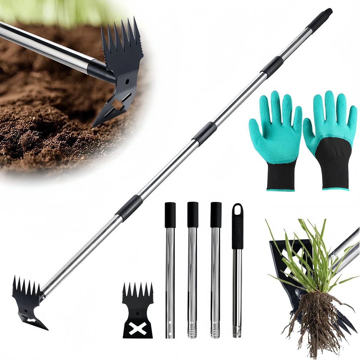Extractor malezas 63pulg mango extensible 2en1 jardín