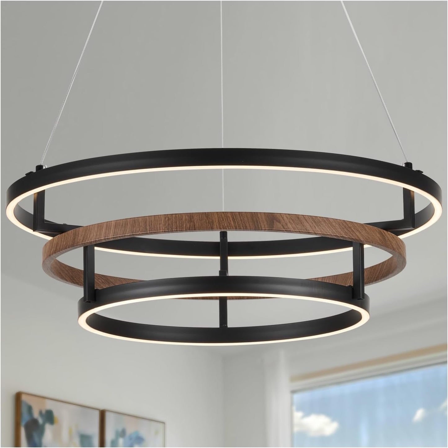 Lámpara LED anillo negro 24pulg comedor cocina