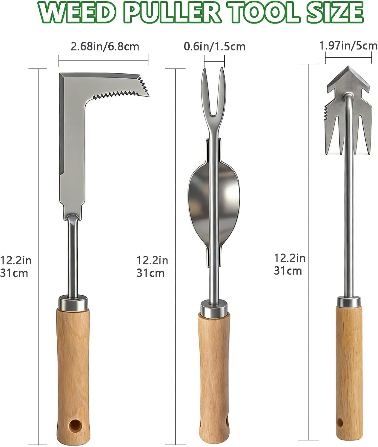Extractor malezas set 3 herramientas jardín 4 dientes