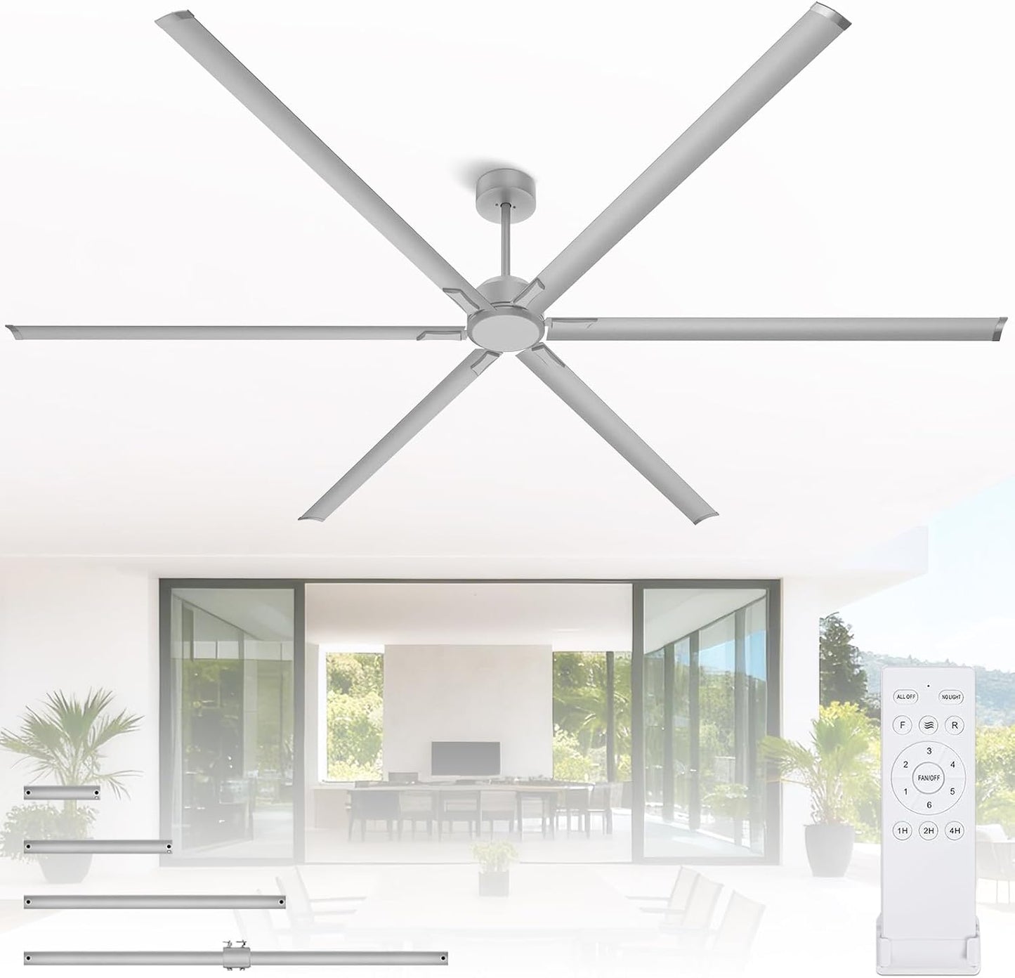 Ventilador techo HVLS 120pulg aluminio motor CC control remoto