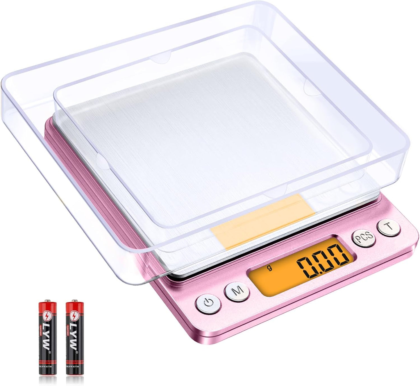 Báscula digital cocina 17.64oz LCD tare gramos 2 bandejas rosa