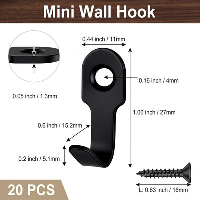 20 Pzas Gancho Metal Acero Inox Negro para Colgar Llaves Sombrero