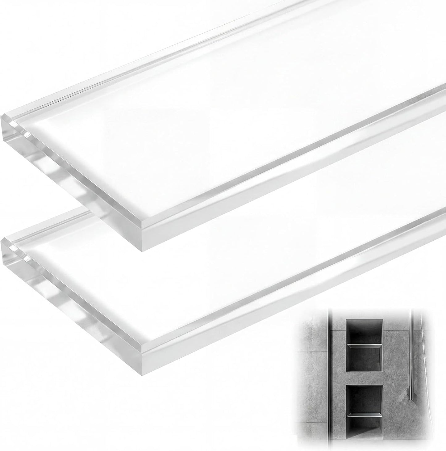 2 Estantes Vidrio Ducha 3-1/8x12-3/4pulg Soporte Ultra Transparente