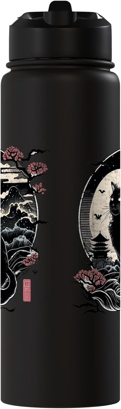 Botella agua acero inox con diseño gato negro japonés