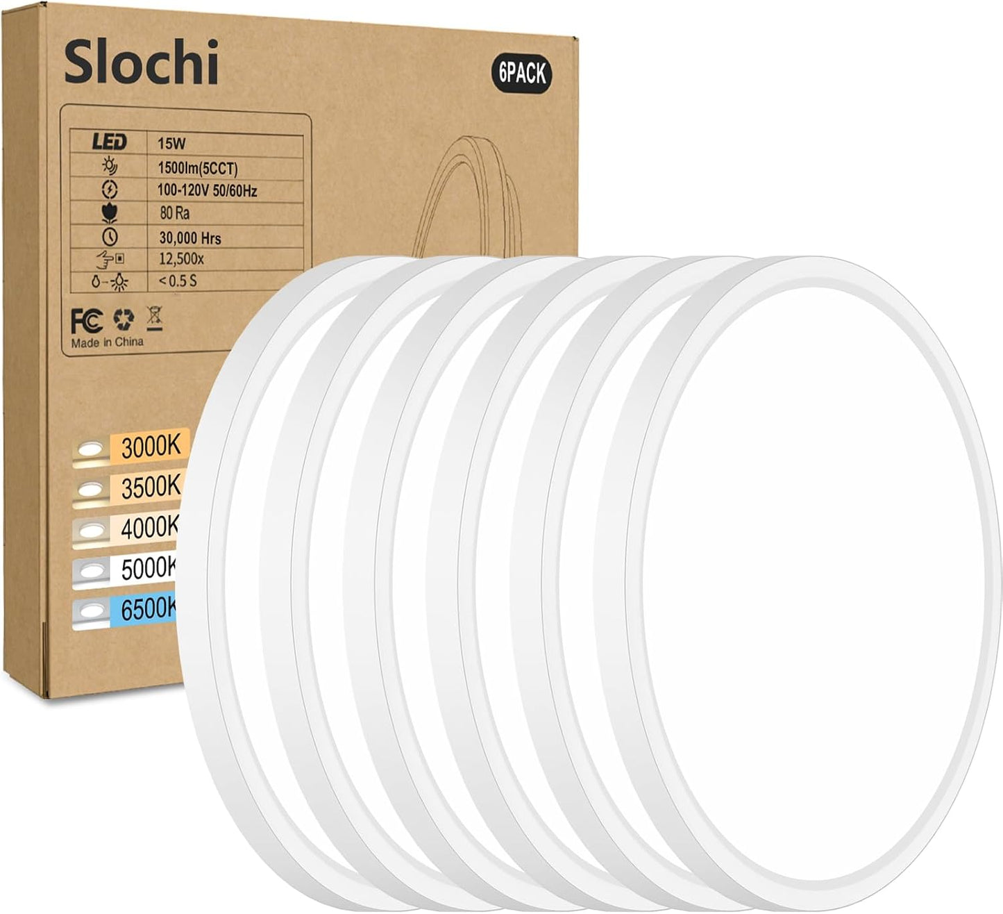 6 Lámparas LED empotradas 7pulg 15W 3000K-6500K redonda ajustable