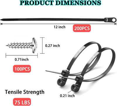 200 Bridas Negras 12pulg Con Agujero Correas Cables 75lb