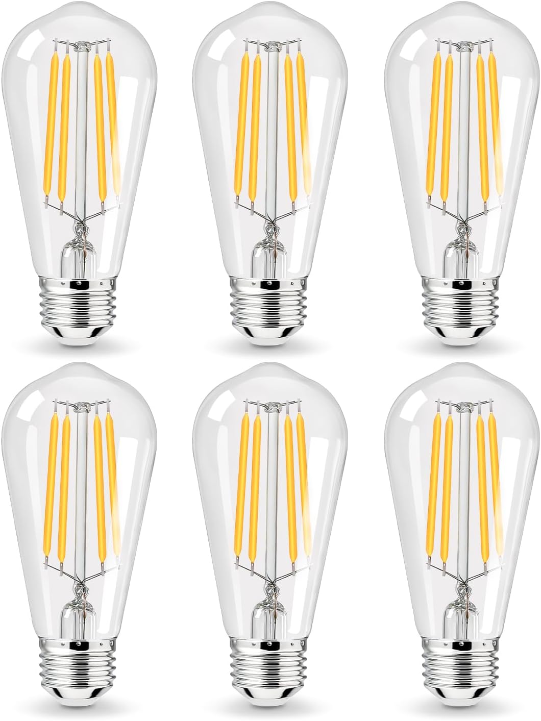 Pack 6 Bombillas LED Edison E26 2700K Blanca Cálida Vintage