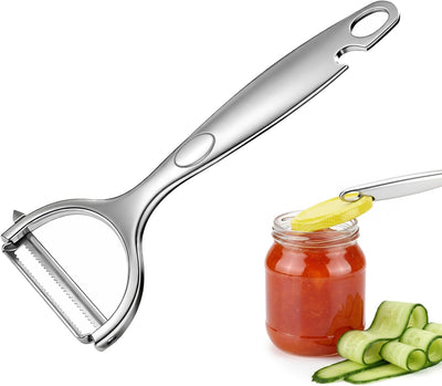 Pelador acero inox hoja giratoria abridor botellas ergonómico plateado