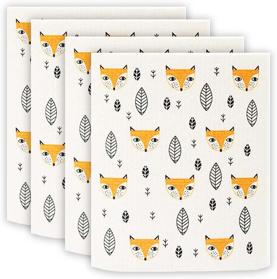 Set 4 paños cocina reutilizables secado rápido zorro