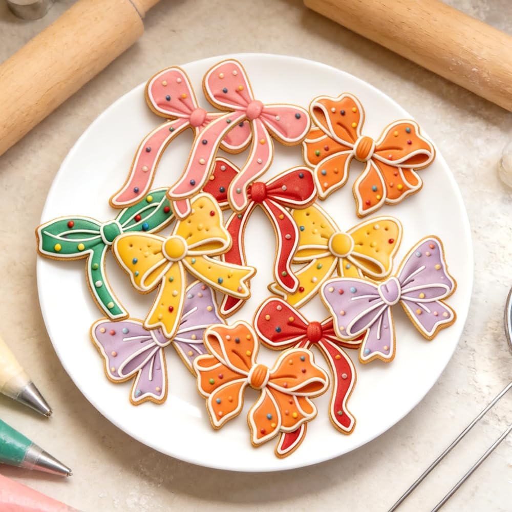 Juego de 6 cortadores de galletas 3D con lazo y sellos para hornear
