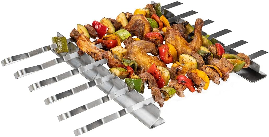 Set 6 Brochetas Barbacoa 16.9pulg con 2 Estantes Inox