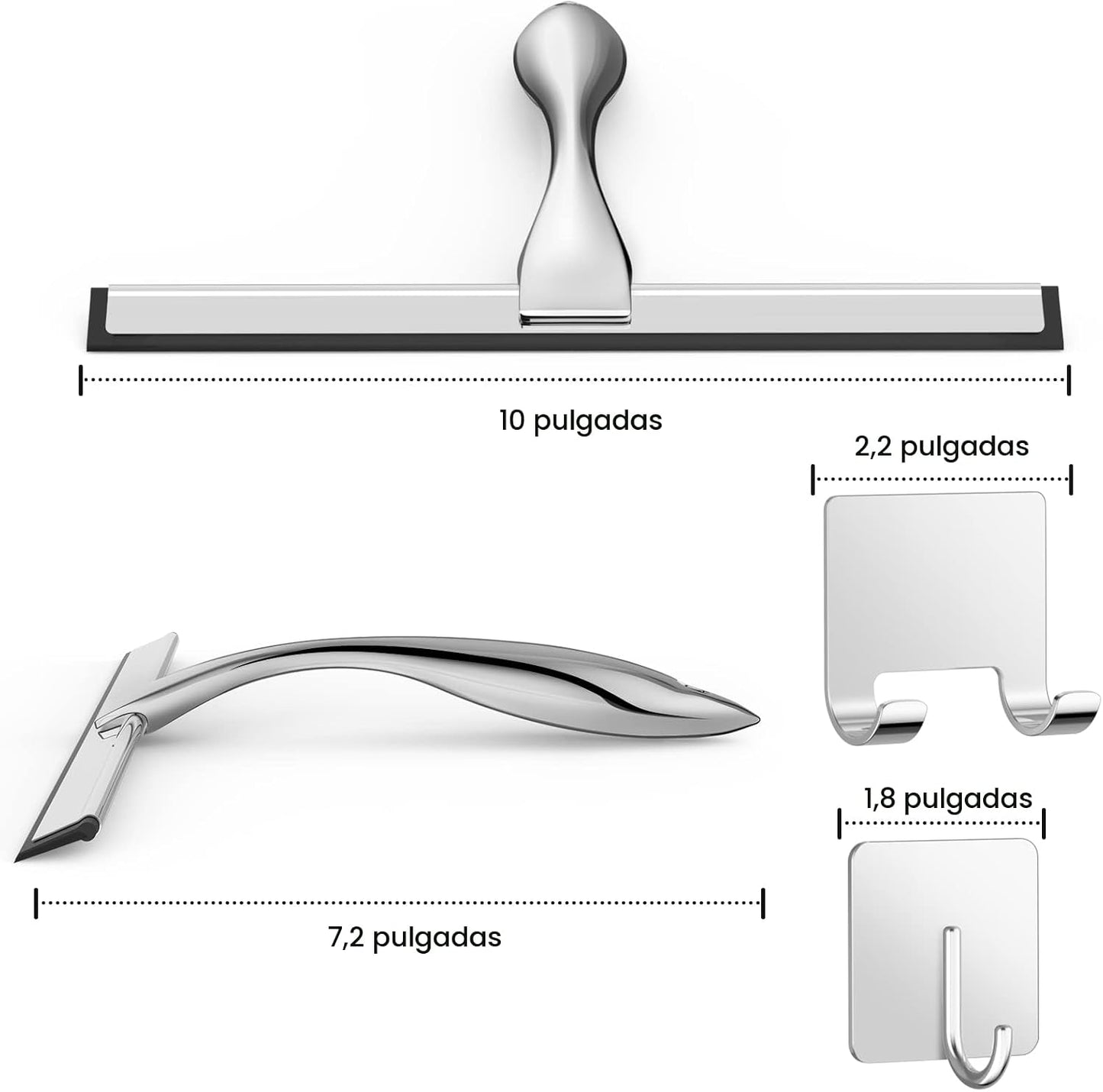Escobilla ducha acero inox 10pulg con ganchos adhesivos